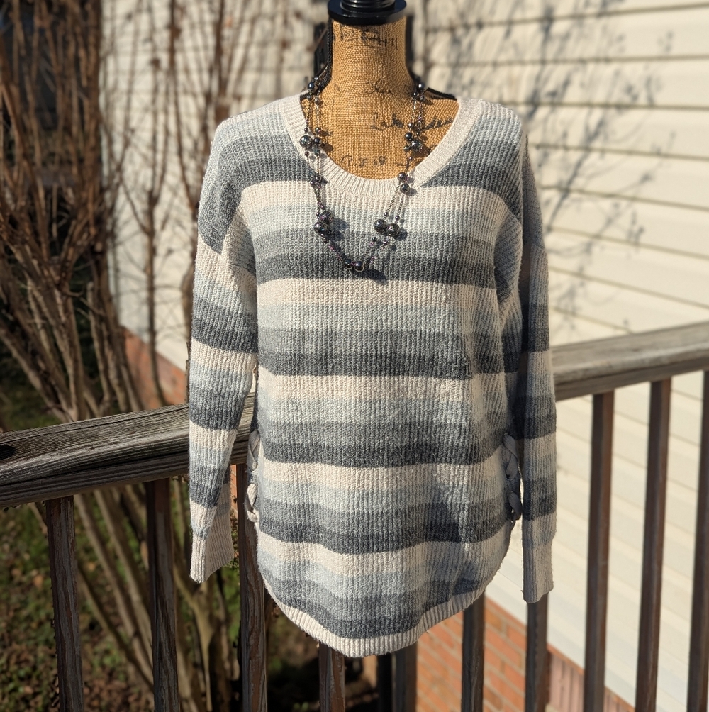 Striped Gray and Cream Women's Sweater
